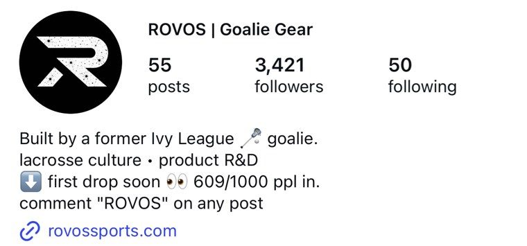 The ROVOS Instagram profile, rovos.sports