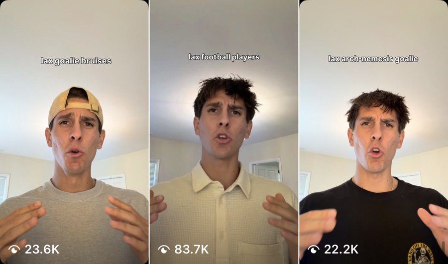 Instagram videos about lacrosse goalie bruises and goalie life, with view counts